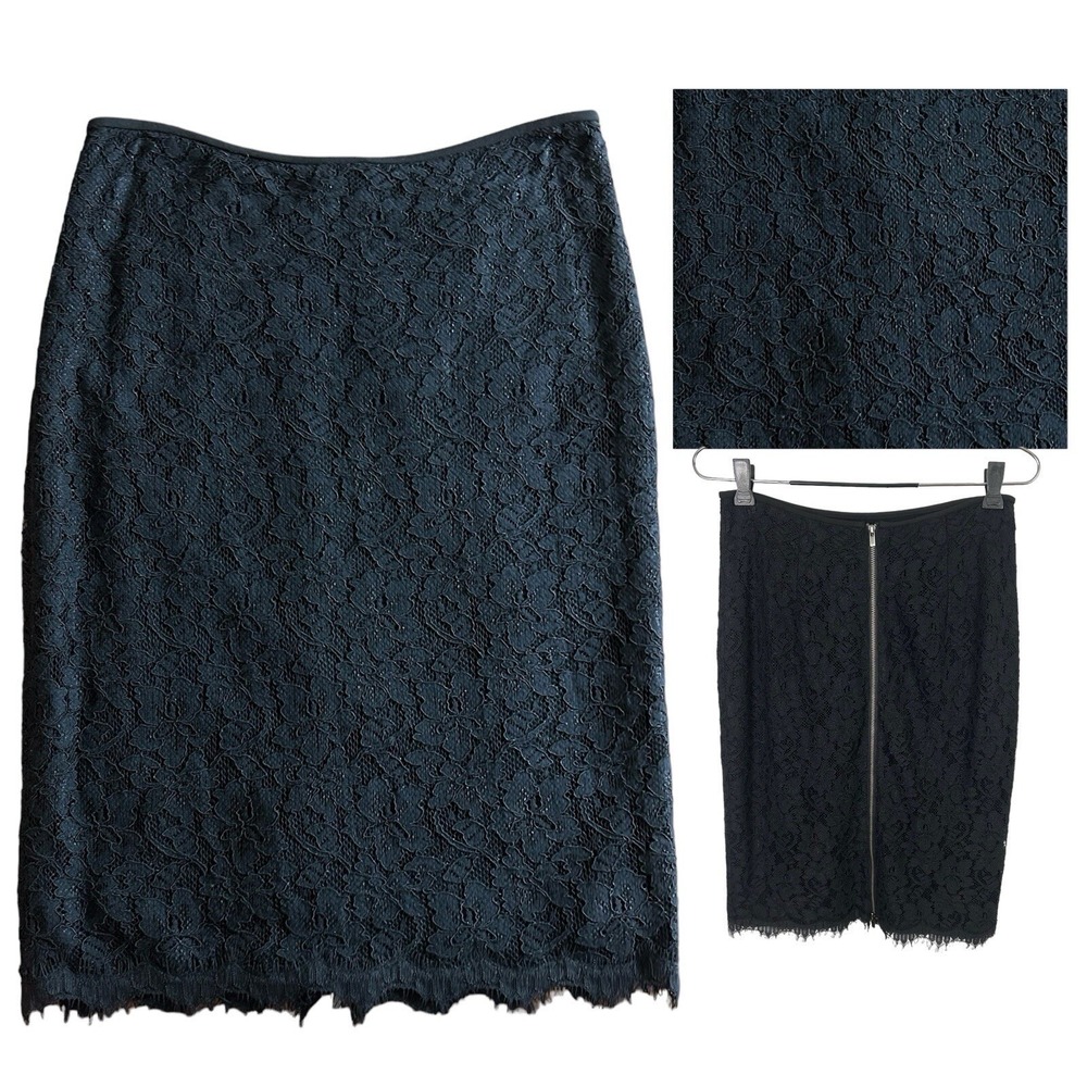 DIANE VON FURSTENBERG 4 Black Lace Pencil Silk SKIRTCocktail Party Event